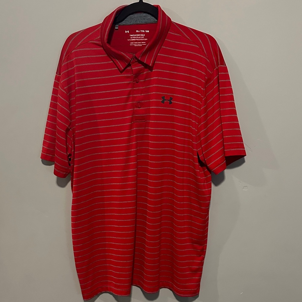 Under Armour Men's Red Polo with Gray Stripes